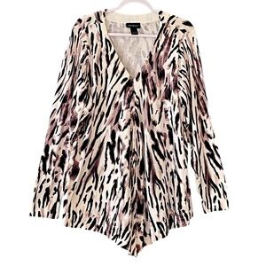 Lane Bryant Animal Print V-Neck Heavy Cotton Knit Blouse Long Sleeve Size 22/24